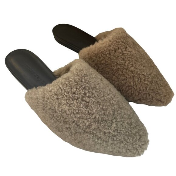 NWOB Jenni Kayne Shearling Fur Trim Slip On Mules Clog Smoke Size 36 - Picture 8 of 9